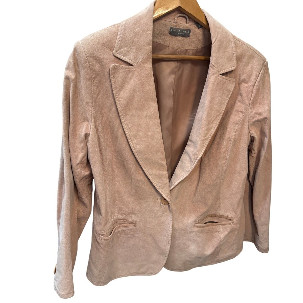 Kate Hill Women's Genuine Leather Blazer Jacket 18W Blush-Beige One Button Suede